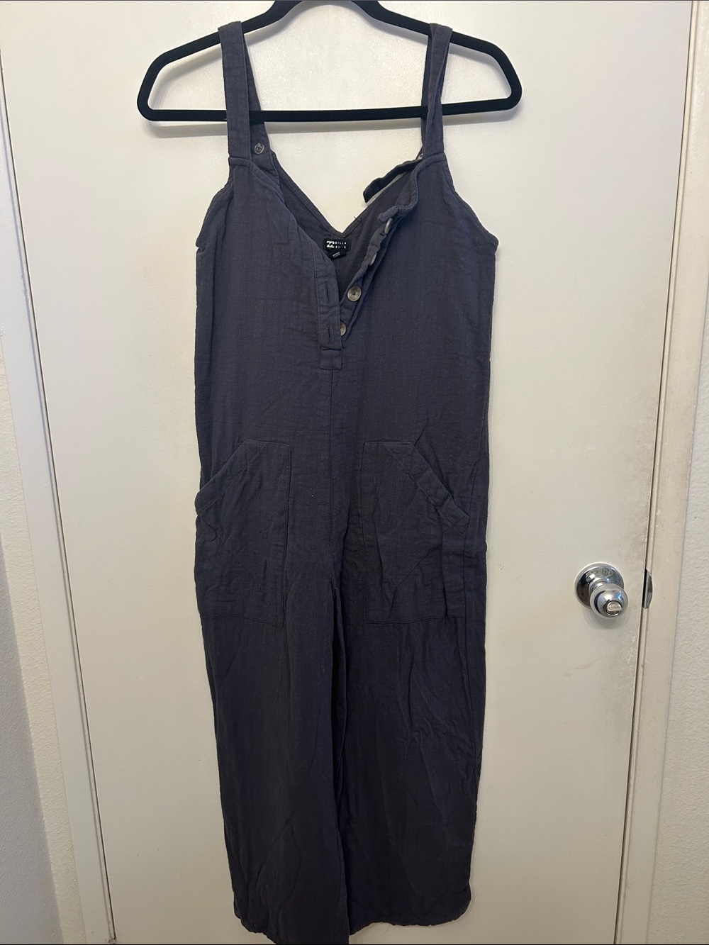 Billabong Charcoal Gray Sleeveless Button-Front Jumpsuit